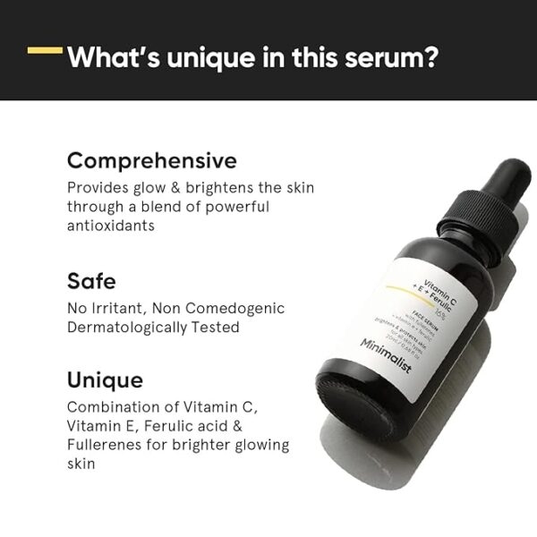 Minimalist 16% Vitamin C Face Serum 20 ml, With Vit E, & Ferulic Acid For Glowing Skin 3