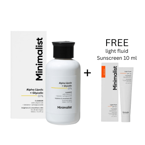 Minimalist 7% ALA & AHA Face Wash for Brightening With Free Light Fluid SPF 50 Sunscreen 10 ml 1