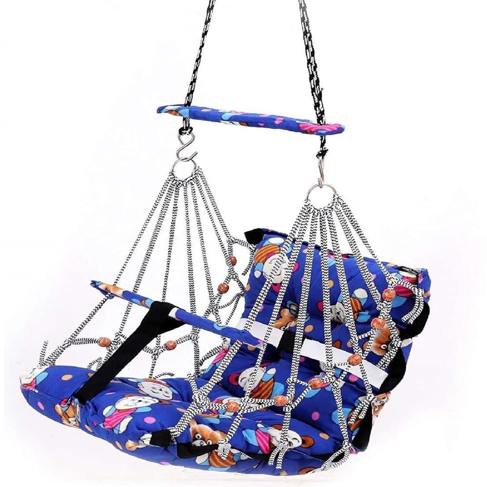Kids New Toy Set Fabric Kids Cotton Blue Swing for Kids Baby’s Children Folding and Washable with Safety Belt (Multi) 1