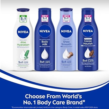 NIVEA Cocoa Nourish Body Lotion - 250ml, Deep Moisture 48 H Moisturization With Cocoa Butter & Coconut Oil 6