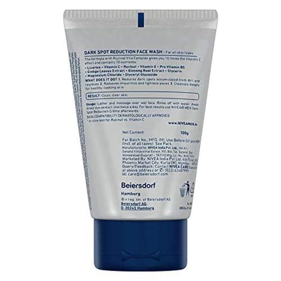 NIVEA MEN Dark Spot Reduction Face Wash 100 g, With Ginko and Ginseng Extracts for Clean, Healthy & Clear Skin in Summer, 10 X Vitamin C Effect for Radiant Skin, For Dark Spot Reduction 1