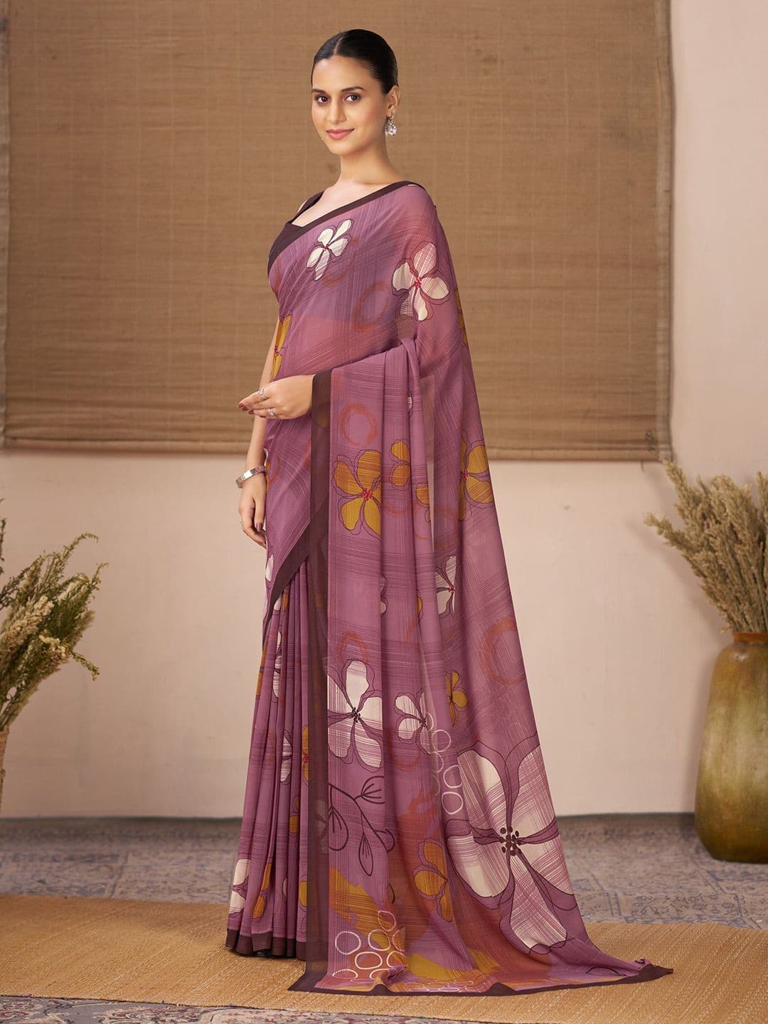 Floral Print Pure Chiffon Saree 1