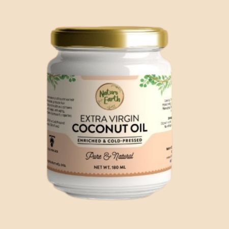 Naturo Earth Organic Cold Pressed Extra Virgin Coconut Oil, 180 ml, For Body & Hair Masaging, and tanning legs skin. 1