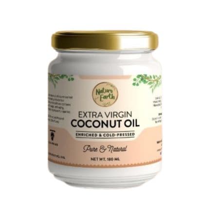 Naturo Earth Organic Cold Pressed Extra Virgin Coconut Oil, 180 ml, For Body & Hair Masaging, and tanning legs skin. 2