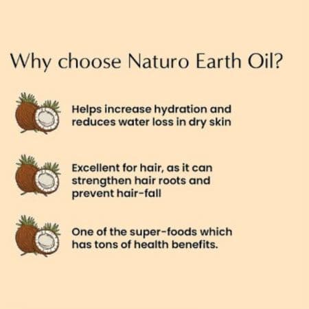 Naturo Earth Organic Cold Pressed Extra Virgin Coconut Oil, 180 ml, For Body & Hair Masaging, and tanning legs skin. 4