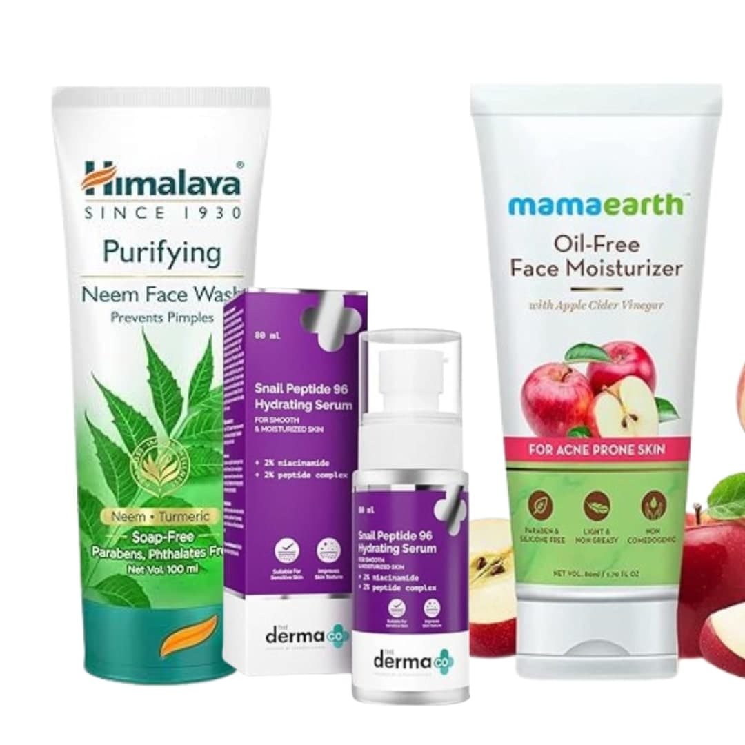 Neem Face wash, Moisturizer and snail peptide Face serum Sets for Glowing Skin, for Beginners and sensitive skin