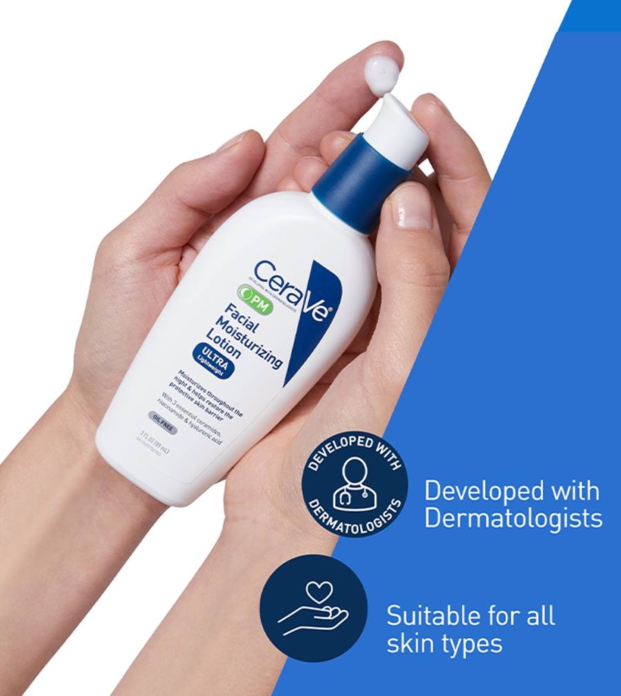 Cerave facial Moisturizing Lotion PM(89ml), Facial Moisturizer, Night Cream, Hydrating Facial Cream, Daily Hydrating Lotion, CeraVe PM Face Lotion, Cera Ve Facial Lotion 5