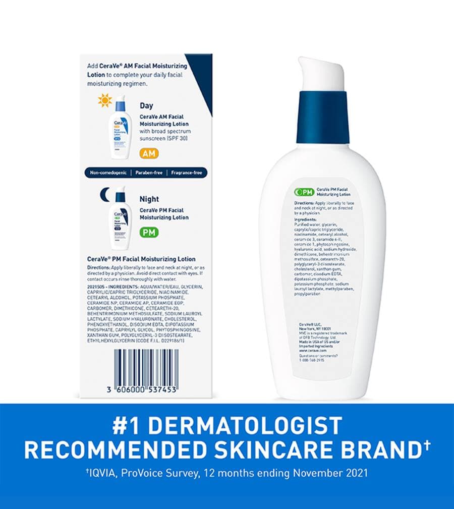 Cerave facial Moisturizing Lotion PM(89ml), Facial Moisturizer, Night Cream, Hydrating Facial Cream, Daily Hydrating Lotion, CeraVe PM Face Lotion, Cera Ve Facial Lotion 5