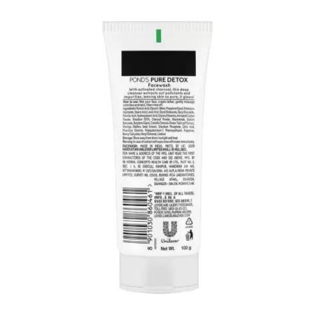 Pond’s Pure Detox, Facewash -100g, with Activated Charcoal, Daily Exfoliating & Brightening Cleanser for Fresh and Glowing Skin, Pollution Clear Face Wash. 2