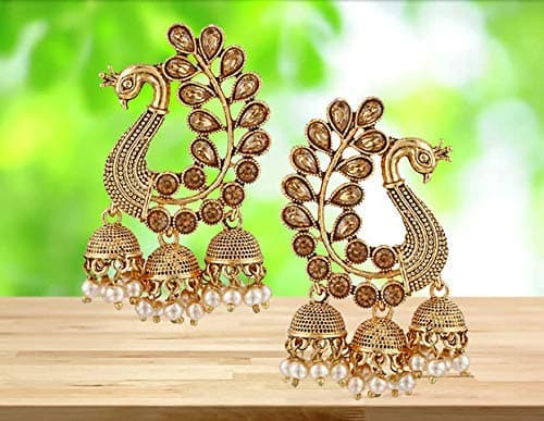Pearl Moti Peacock Jhumki Triple Jhumka Earrings for Women Girl 1
