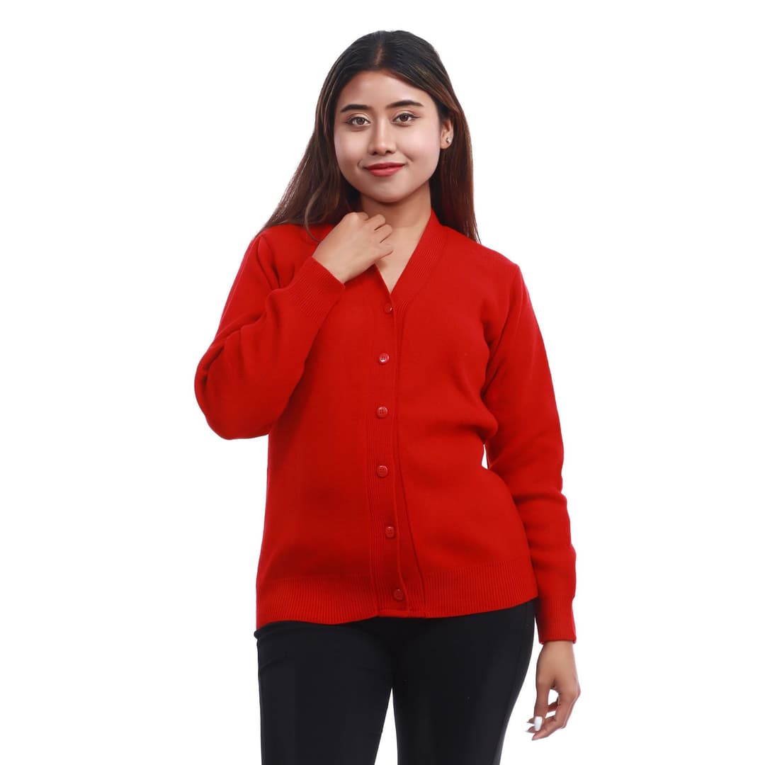 Red Color Acrylic Wool Full Sleeves Sweater For Women
