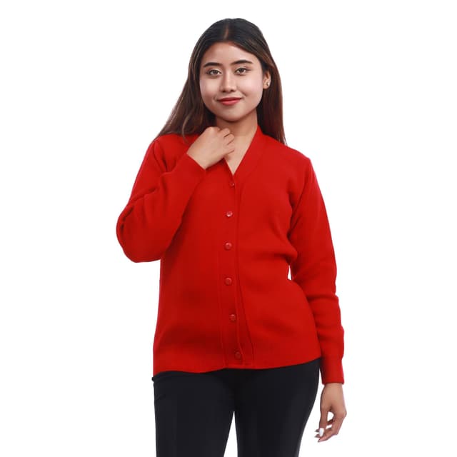 Red Color Acrylic Wool Full Sleeves Sweater For Women