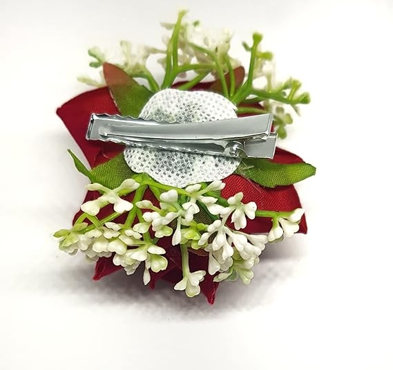 Rose Flowers With Grass Hair ClipsPins For Women's and Girls Hair Accessories 2