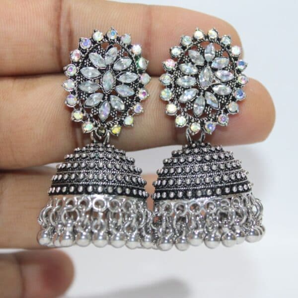 Silver Round earring for women Six Line Details