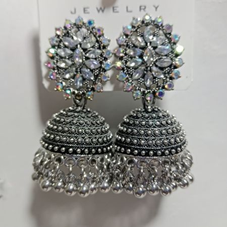 Silver Round earring for women Six Line Details 3