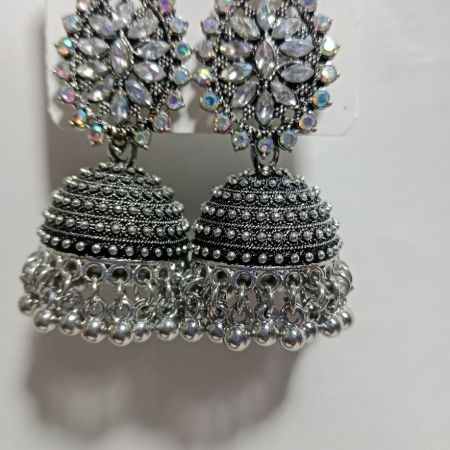 Silver Round earring for women Six Line Details 4