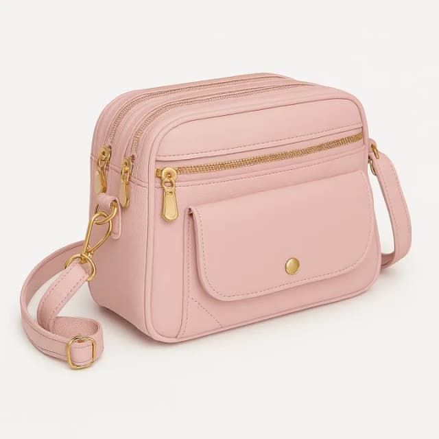 Chic Baby Pink Crossbody Bag with Gold Accents