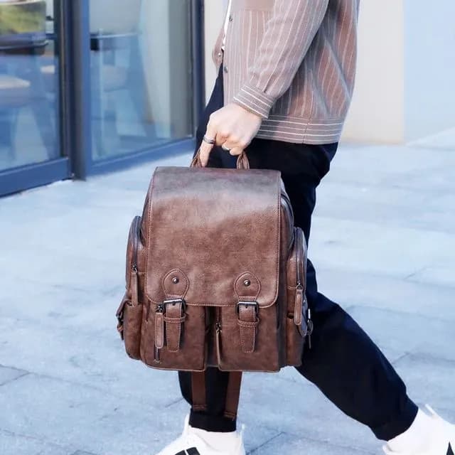 Leather Backpack College And School For Men Casual Travel Bag ( Brown Color) 2