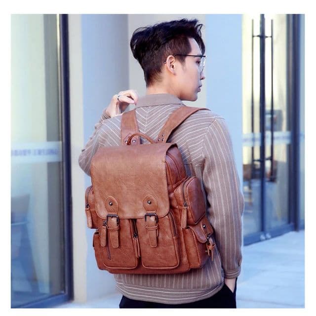 Leather Backpack College And School For Men Casual Travel Bag ( Brown Color) 1