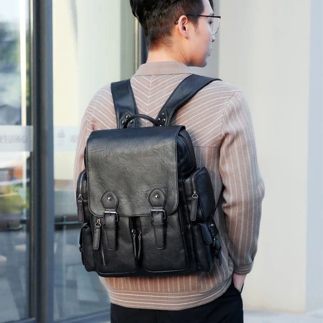 Leather Backpack College And School For Men Casual Travel Bag 2