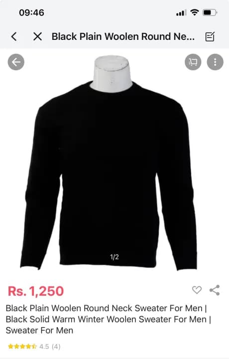 Black Plain Woolen Round Neck Sweater For Men | Black Solid Warm Winter Woolen Sweater For Men | Sweater For Men