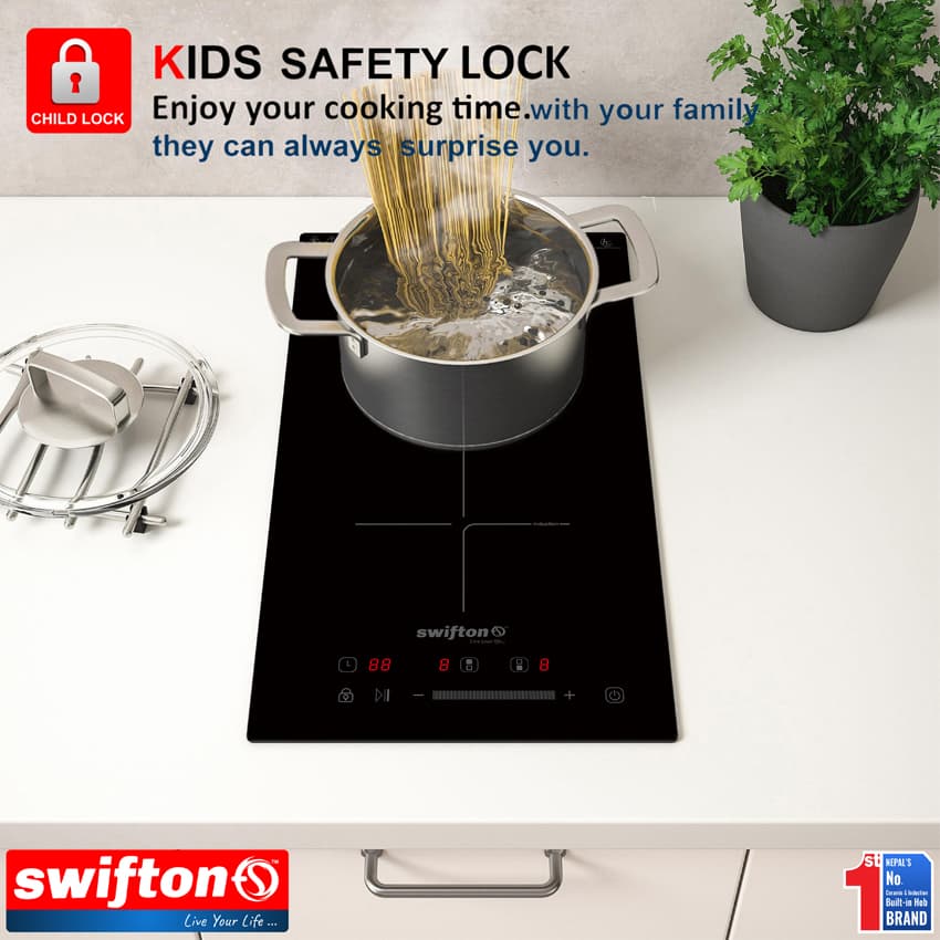 Swifton 30cm Vertical Double 2 Induction Built in Hob Cooktop , Ceramic Glass, Child Lock Timer, SN-226VDH 5