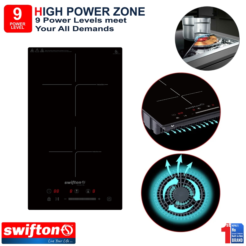 Swifton 30cm Vertical Double 2 Induction Built in Hob Cooktop , Ceramic Glass, Child Lock Timer, SN-226VDH 7