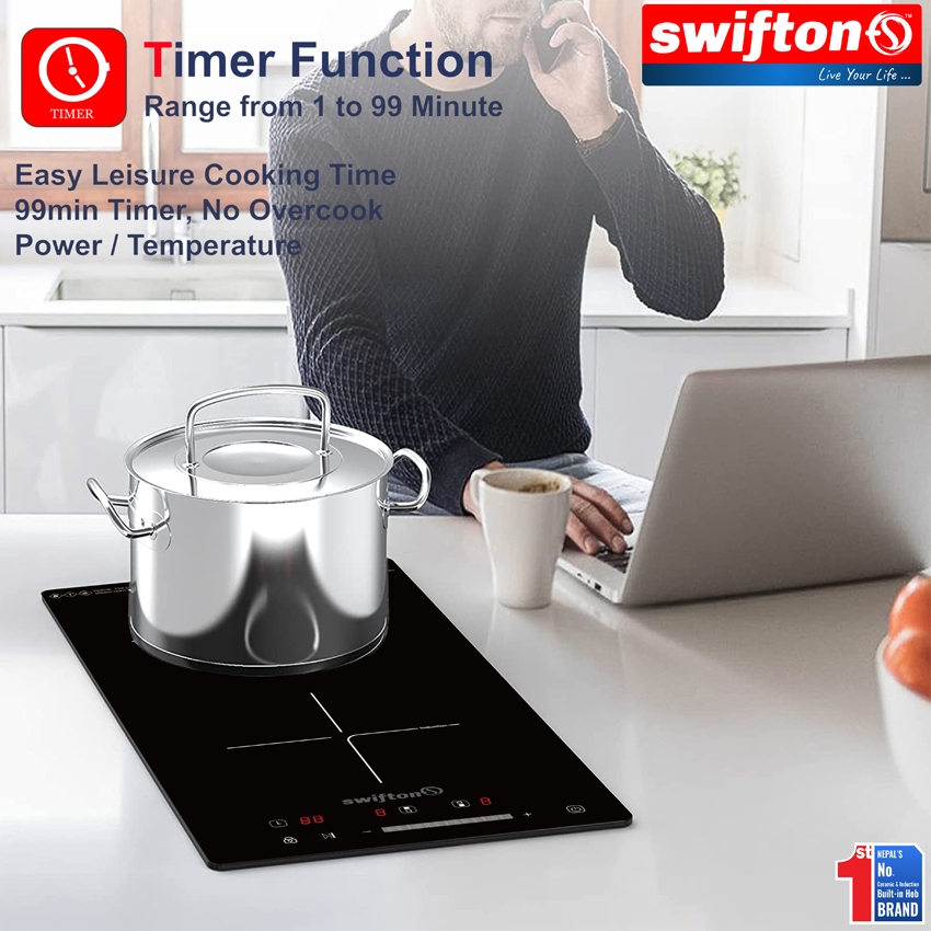 Swifton 30cm Vertical Double 2 Induction Built in Hob Cooktop , Ceramic Glass, Child Lock Timer, SN-226VDH 4