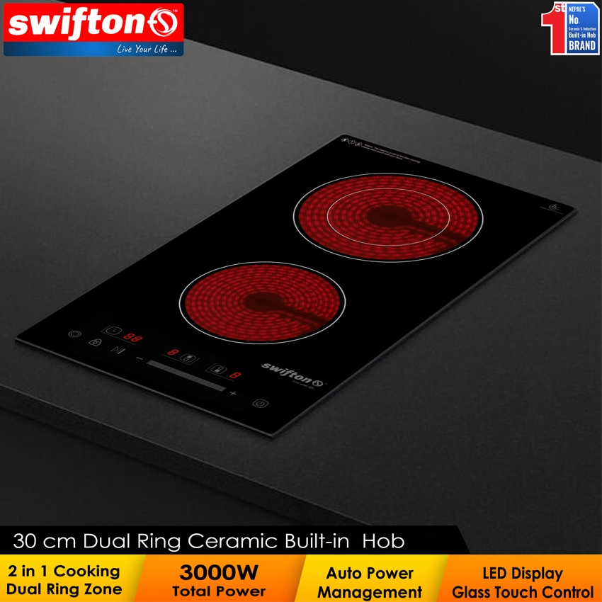 Swifton 30cm Double Ceramic Infrared Built in Hob Touch Control Dual ring 3-Zones 1