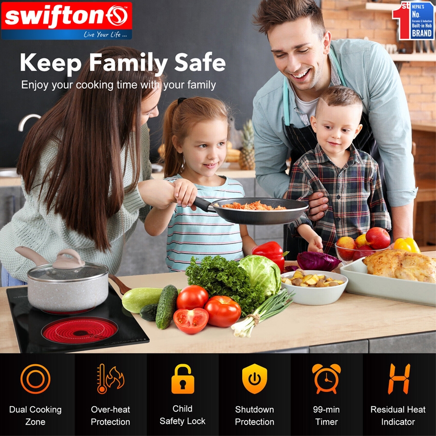 Swifton 30cm Double Ceramic Infrared Built in Hob Touch Control Dual ring 3-Zones 5