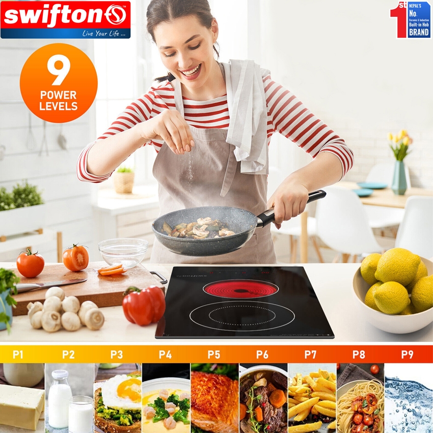 Swifton 30cm Double Ceramic Infrared Built in Hob Touch Control Dual ring 3-Zones 6