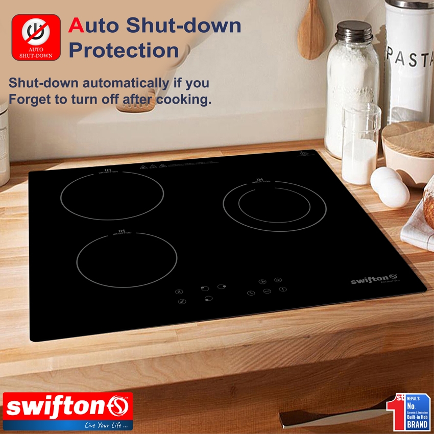 Swifton 60 cm Three 3 Induction Built in Hob Cooktop , Ceramic glass, Child Lock, Timer, SN-335TH 3