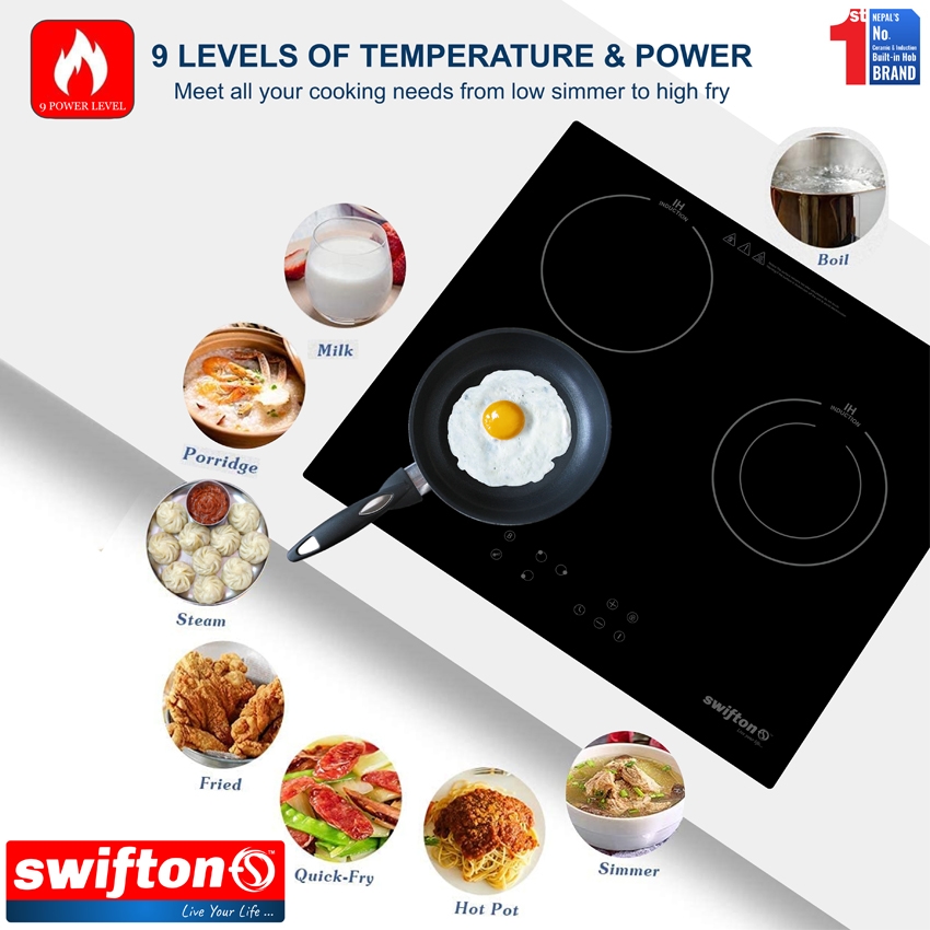 Swifton 60 cm Three 3 Induction Built in Hob Cooktop , Ceramic glass, Child Lock, Timer, SN-335TH 5