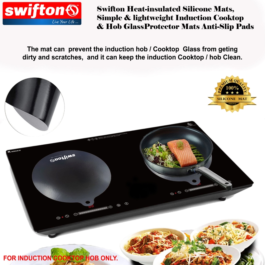 SWIFTON Silicon Mat For Induction Cooktop Hob 2 Piece Set Simple and Lightweight Induction Cooktop Hob Glass Protector Mat Anti Slip Pad 4