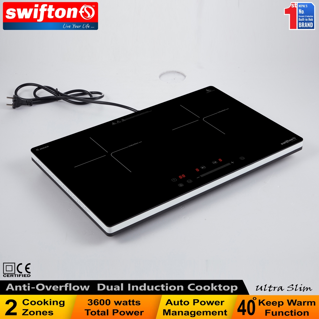 Swifton Double 2 Induction Cooktop Anti Overflow Protection 9 Cooking Power level Keep Warm Child Lock Timer SN-i20DH 1