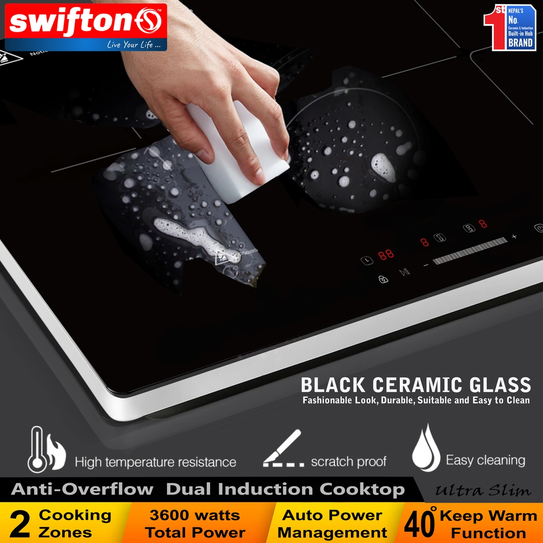 Swifton Double 2 Induction Cooktop Anti Overflow Protection 9 Cooking Power level Keep Warm Child Lock Timer SN-i20DH 5