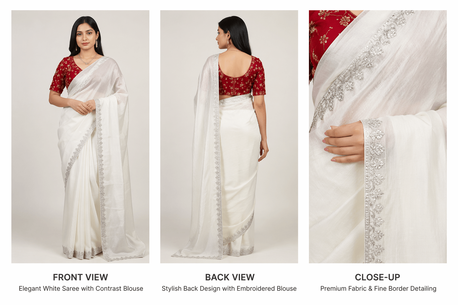 Elegant Silver Blue Georgette Saree with Sequin Work & Designer Blouse White 5