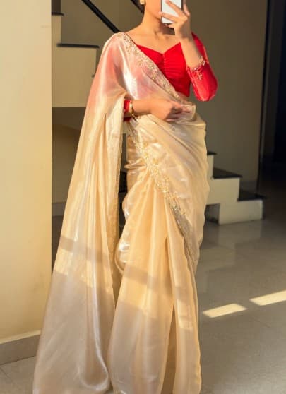 Women's Ready to Wear Jimichu Silk One Minute Readymade Traditional Designer Saree With Plain Unstitched Wine Blouse