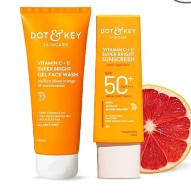 Dot & Key Vitamin C+E Super Bright Sunscreen Spf 50 Pa+++ - 50g & Dot & Key Vitamin C + E Super Bright Gel Face Wash | For Normal Skin | Skin Care Combo | For Women & Men 1