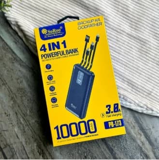 Original SoRoo 10000 mAh 3.7v 10W Power Bank with 4 in 1 Cables, 2 ports Lithium Percentage Display 1