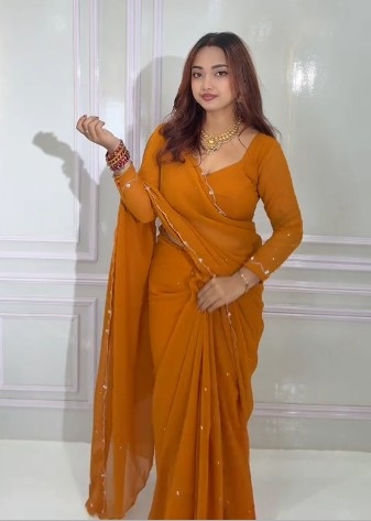 Pratha wear Mustrid Pink saree Set with Blose , New design 2