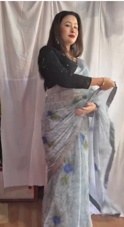 Menuka Saree Checked Poly Georgette Designer Saree 5