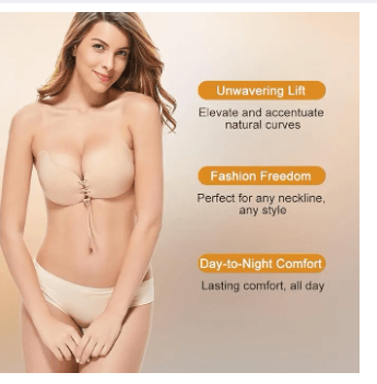 Sticky Bra Strapless Adhesive Bra Push Up 2PCS Reusable Strong Stickness Backless Bra Lift for Women Skin Color 2