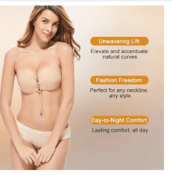 Sticky Bra Strapless Adhesive Bra Push Up 2PCS Reusable Strong Stickness Backless Bra Lift for Women Skin Color 1