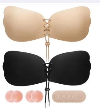 Sticky Bra Strapless Adhesive Bra Push Up 2PCS Reusable Strong Stickness Backless Bra Lift for Women Skin Color 3