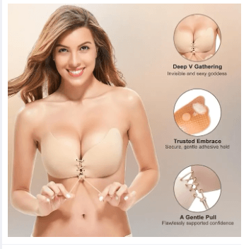 Sticky Bra Strapless Adhesive Bra Push Up 2PCS Reusable Strong Stickness Backless Bra Lift for Women Skin Color 1