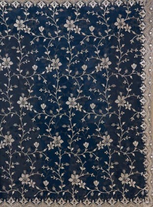Shivshakti Collection Navy Blue Georgette Gold Zariwork Saree With Matching Blouse Piece 5