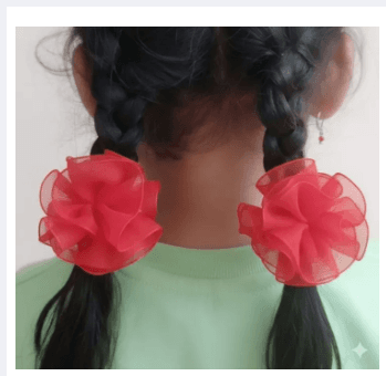 3 Pair School House Ribbon With Attached Rubber Band Red Color Hair Ties Ponies Elastics Bands For Baby Girl