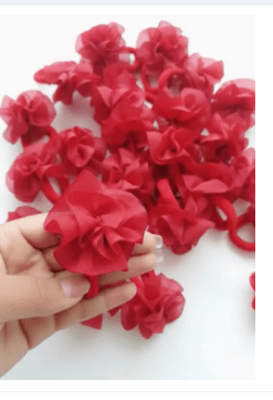 3 Pair School House Ribbon With Attached Rubber Band Red Color Hair Ties Ponies Elastics Bands For Baby Girl 2