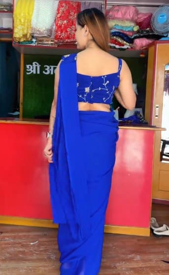 Ready made Jarjet saree design Blue and Blouse Sets 1